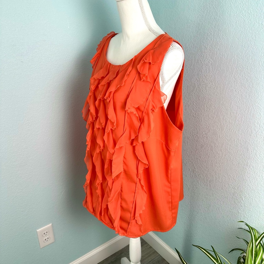 Cato Plus Size 22/24W Sleeveless Ruffle Top Burnt Orange Scoop Neck Keyhole Back